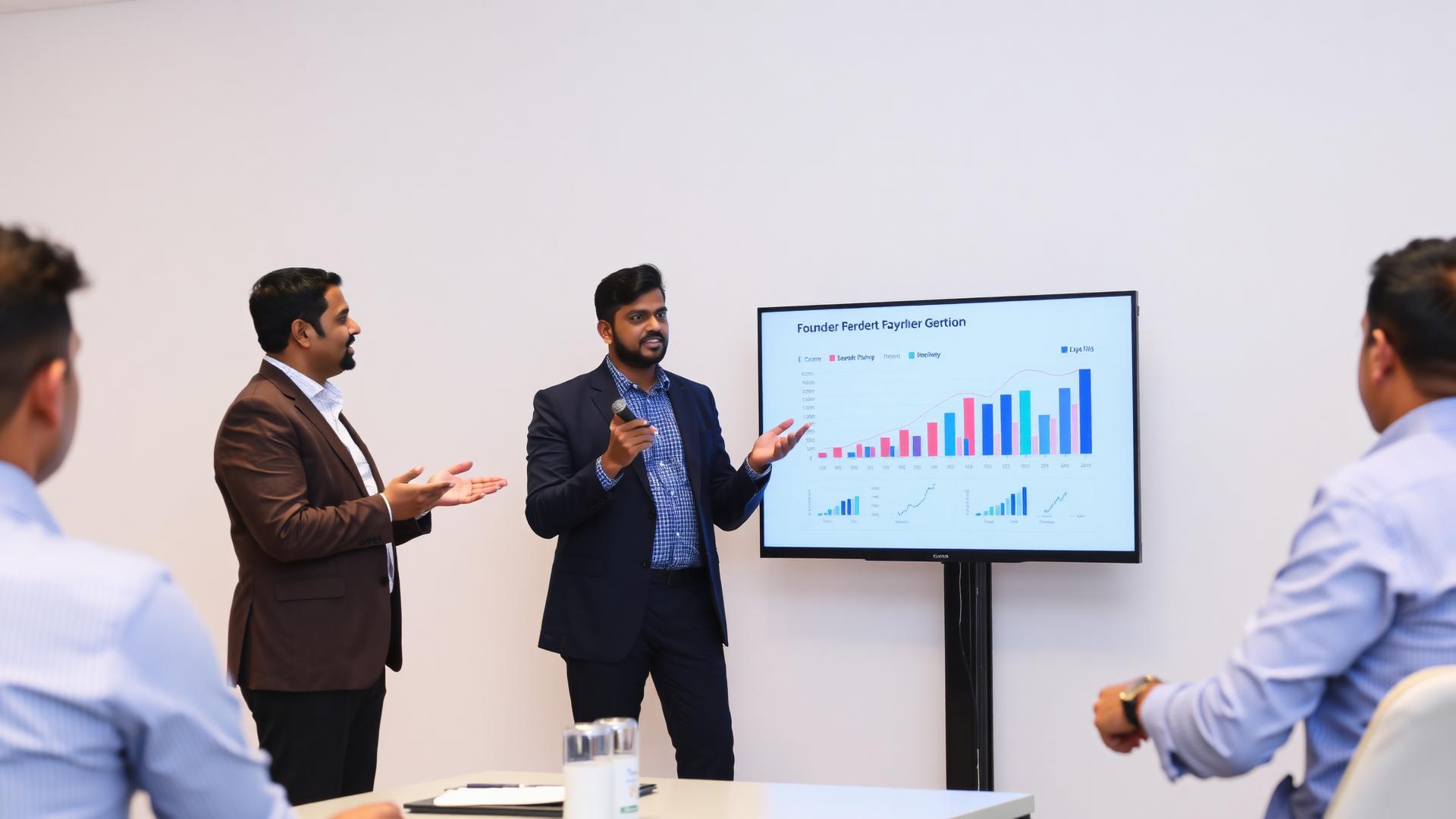 Founder presenting pitch deck to investors